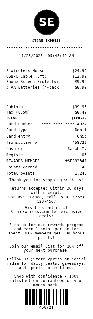 Store Express Receipt - Free Receipt Generator