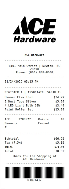 ACE Hardware Receipt