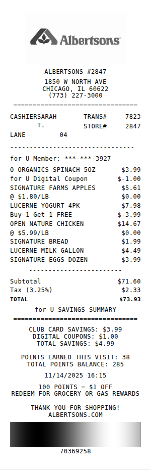 Albertsons Receipt