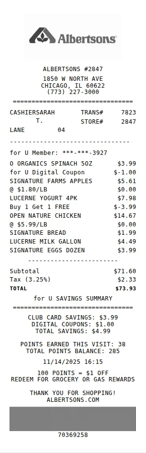 Albertsons Receipt
