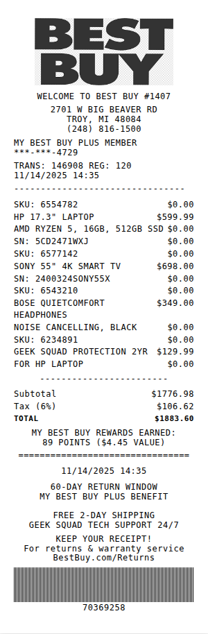 Best Buy Receipt