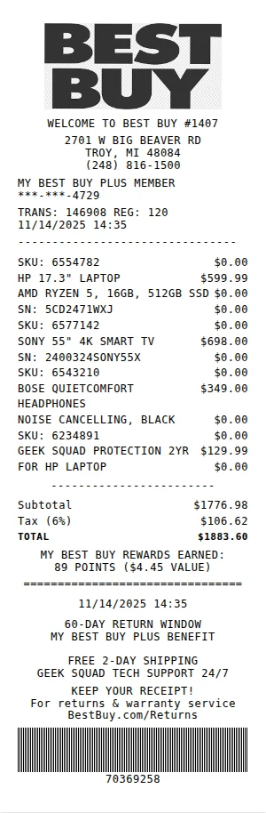 Best Buy Receipt