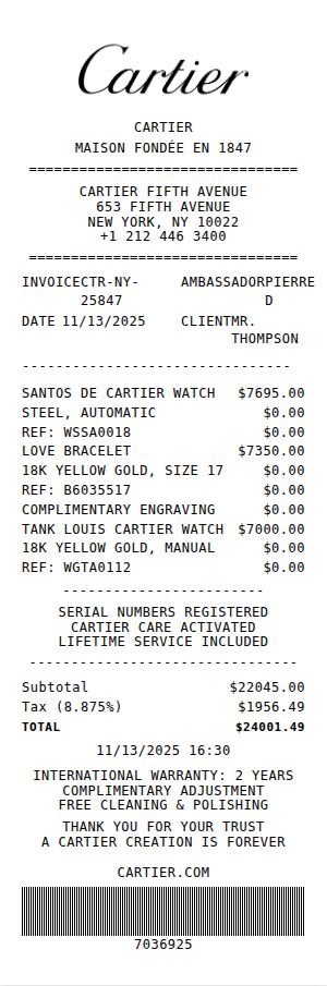 Cartier Receipt Receipt