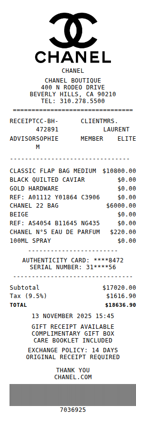 Chanel Receipt Receipt