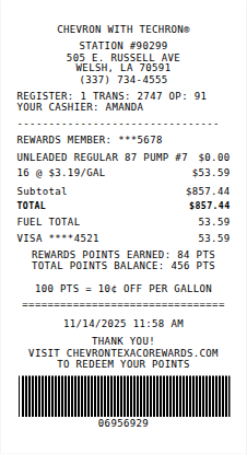 Chevron Receipt Receipt