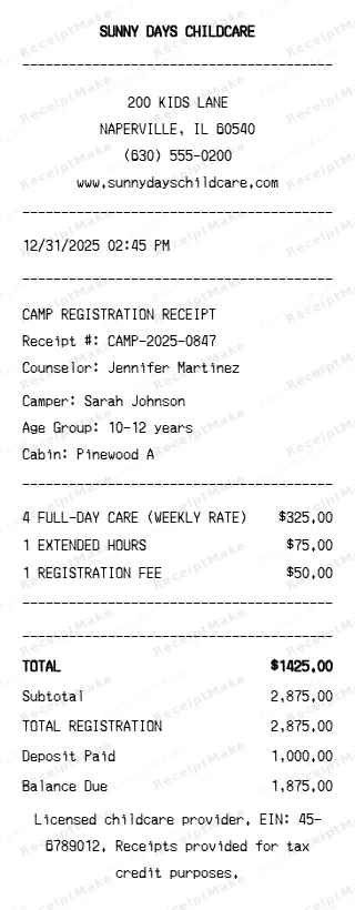 Childcare Receipt