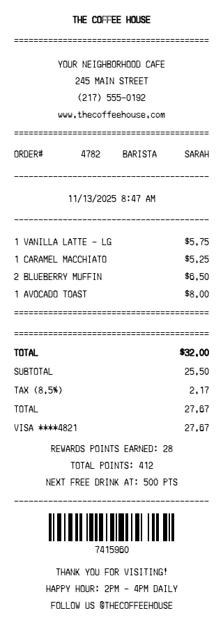 Coffee Shop Receipt