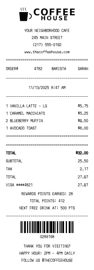 Cafe Receipt Examples Food & Drinks Receipt Generator - Free Cafe and Bistro Receipts