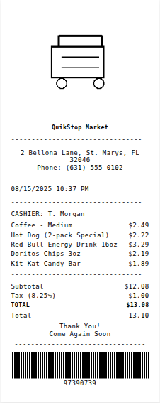 Convenience Store Receipt Receipt Example