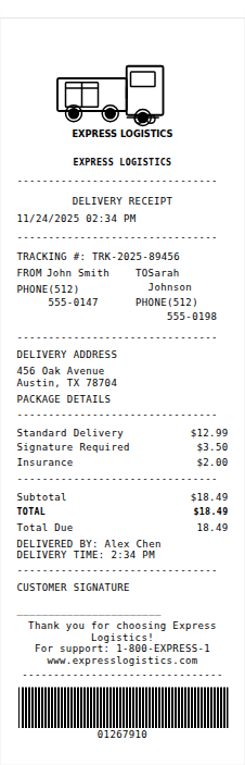 Courier Service Receipt Receipt Example