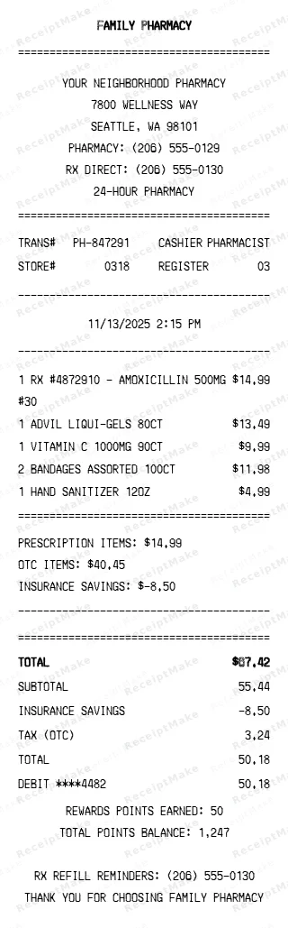 Drug Store Receipt