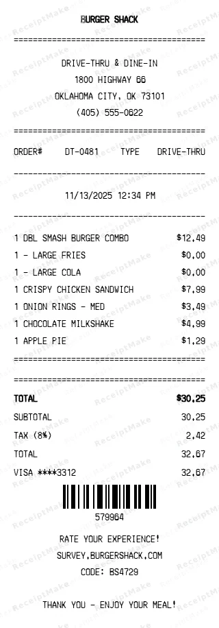 Fast Food Receipt