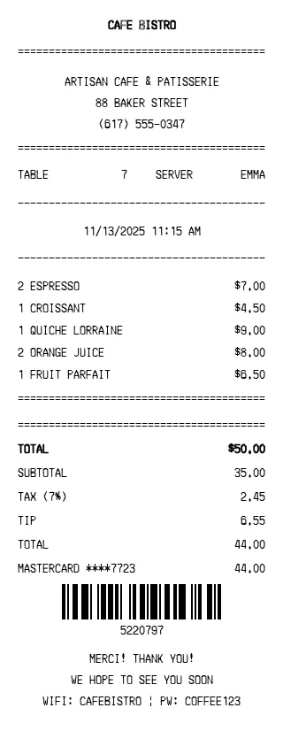 Food & Drinks Receipt