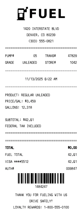Fuel Gas Receipt