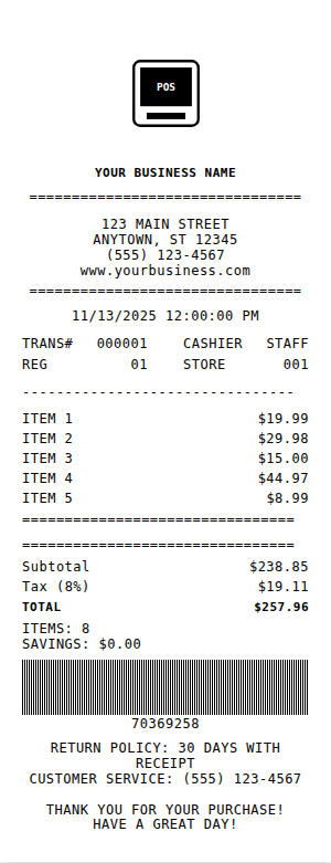 Generic POS Receipt Receipt