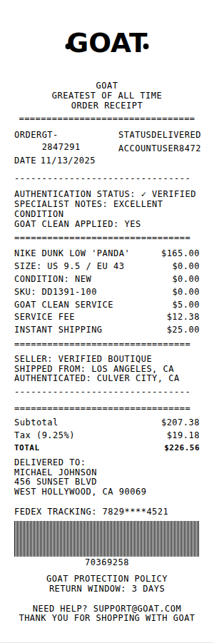 GOAT Receipt Receipt