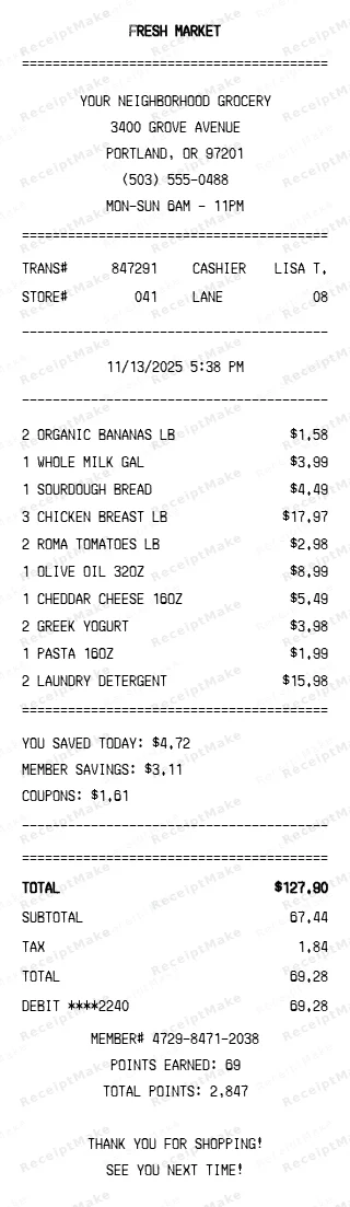Grocery Market Receipt