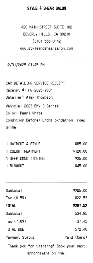 Hair Salon Receipt