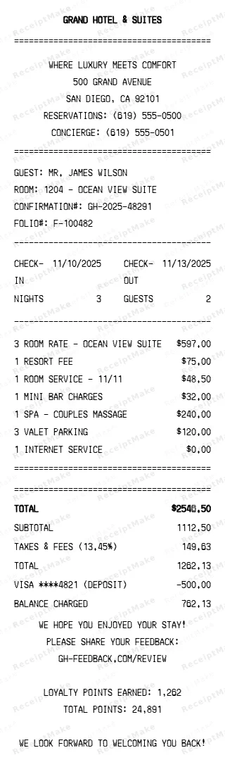 Hotel Checkout Receipt