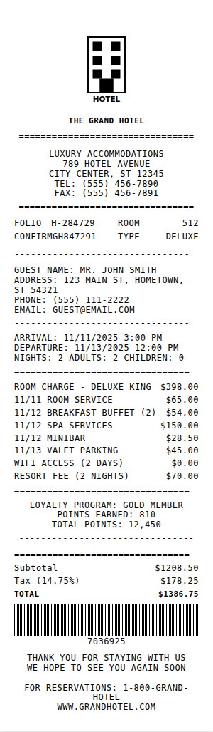 Hotel Receipt Receipt