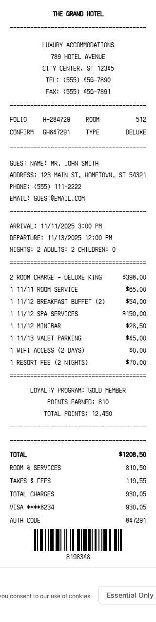Generate Hotel Receipt - ReceiptMake template