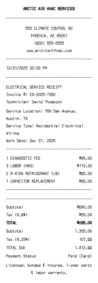 HVAC Receipt