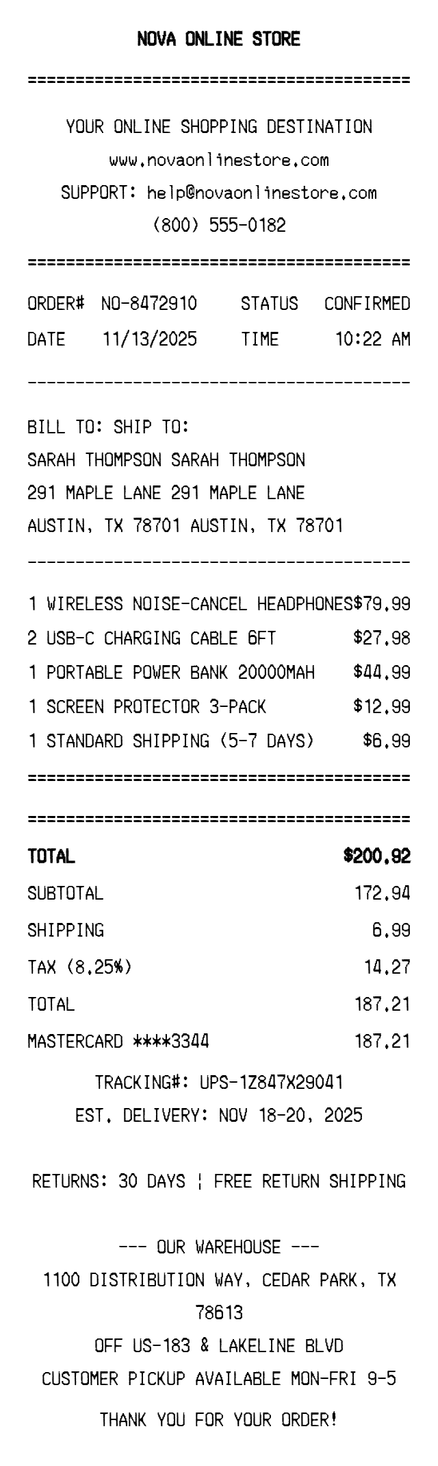 Internet Digital Receipt Receipt Example