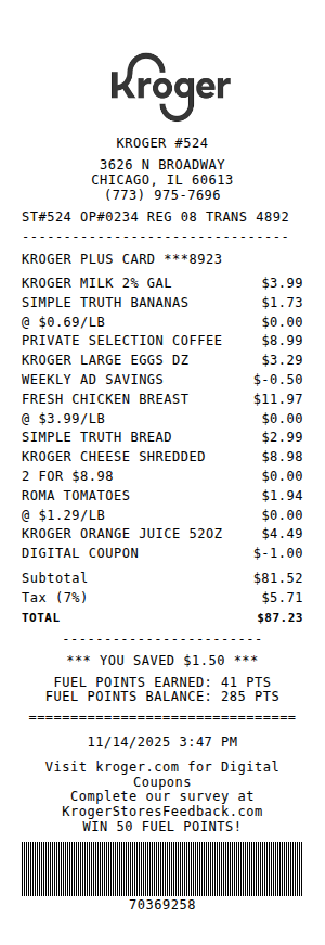Kroger Receipt