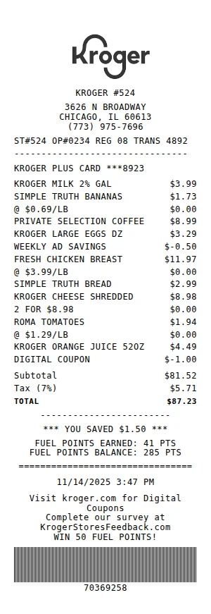 Kroger Receipt