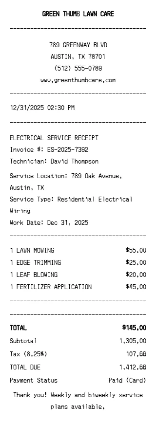 Lawn Care Receipt