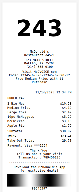 McDonald's Receipt Receipt