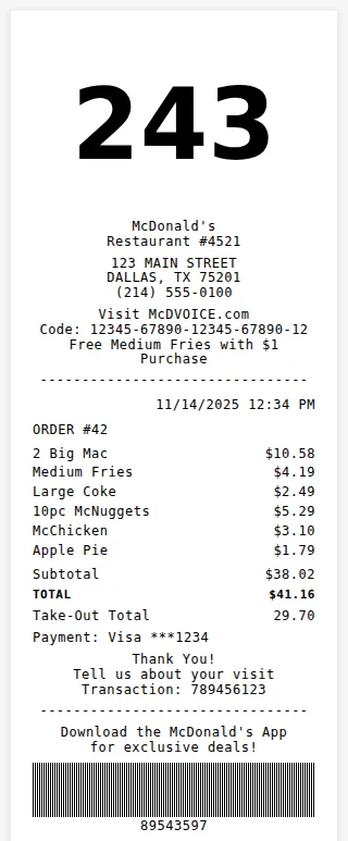 McDonald's Receipt