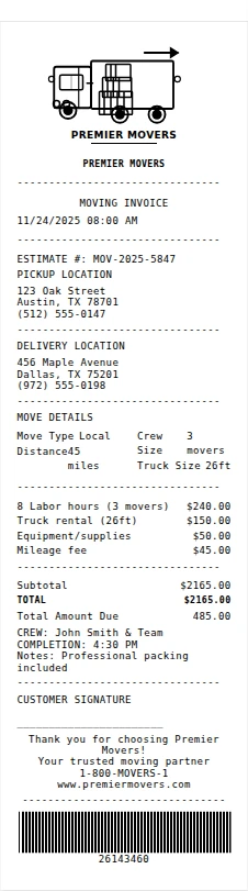 Moving Receipt
