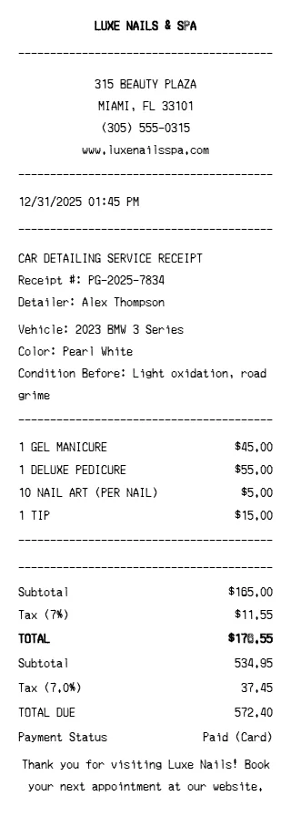 Nail Salon Receipt