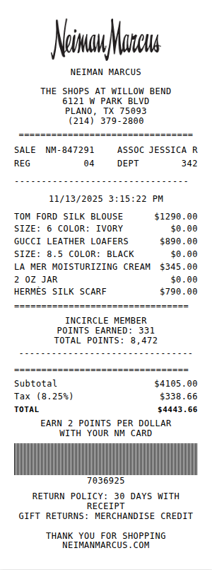 Neiman Marcus Receipt Receipt