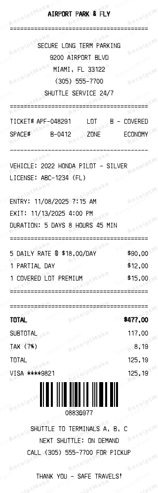 Parking Lot Receipt