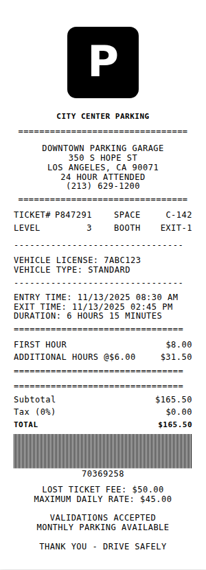 Parking Receipt Receipt