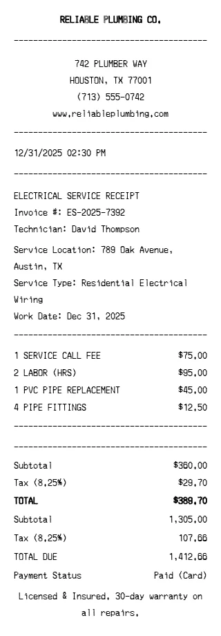 Plumber Receipt