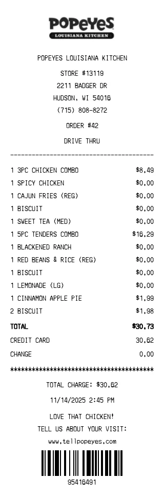 Popeyes Receipt