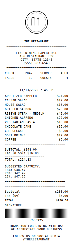 Restaurant Bill Receipt
