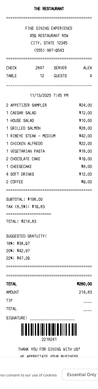 Meal Receipt Example 100+ Professional Receipt Templates - Free Online Receipt Generator
