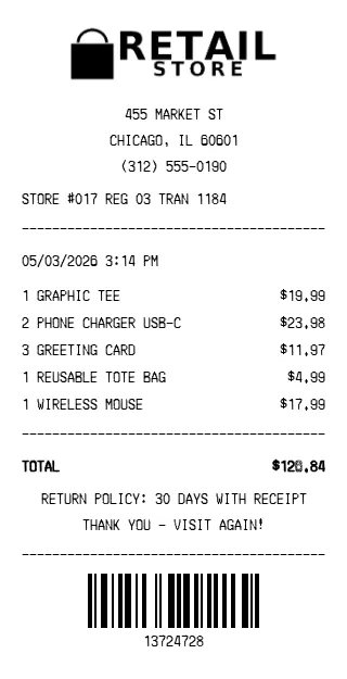 Store Entry Receipt Generate Target Receipt - ReceiptMake template