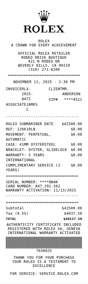 Rolex Receipt Receipt