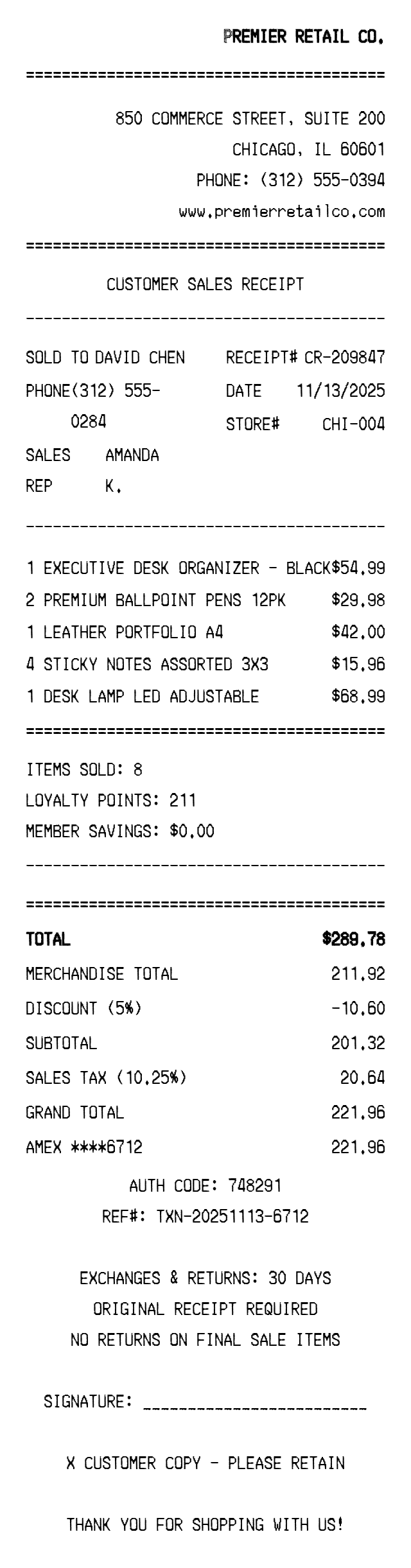 Sales Customer Receipt Receipt Example