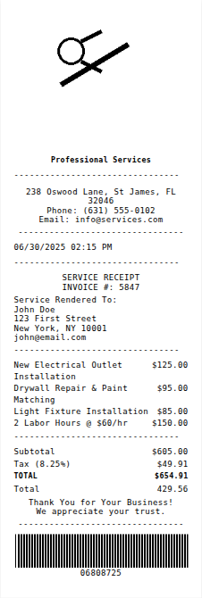 Service Receipt Receipt