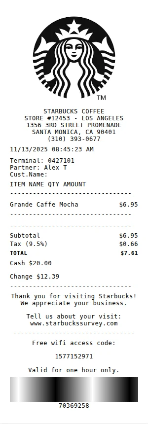 Starbucks Receipt