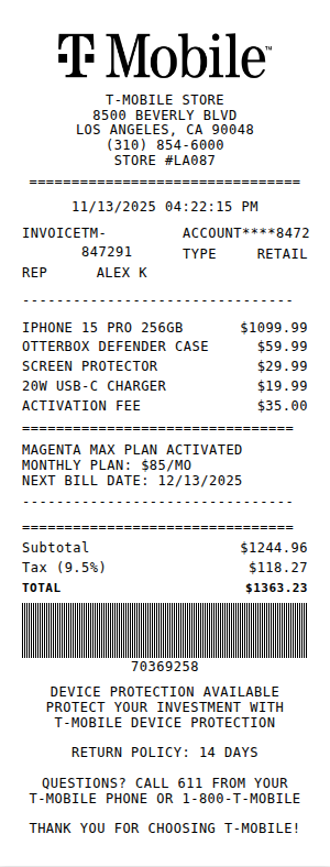 T-Mobile Receipt Receipt