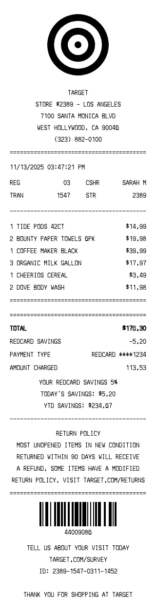 Target Rtecipt Generate StockX Receipt - ReceiptMake template