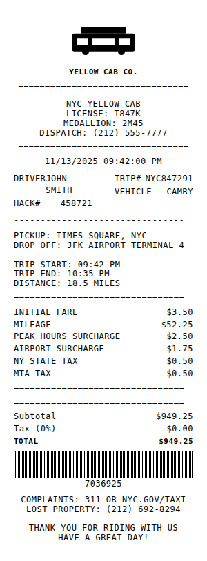Taxi Receipt Receipt