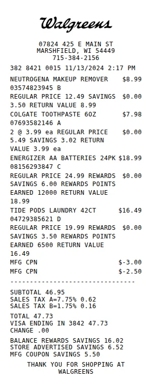 Walgreens Receipt